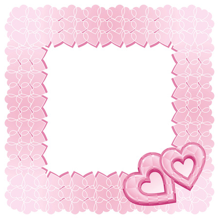 A patterned square frame of two pink diamond hearts のイラスト素材