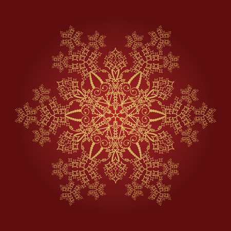 Single detailed golden snowflake on red background のイラスト素材