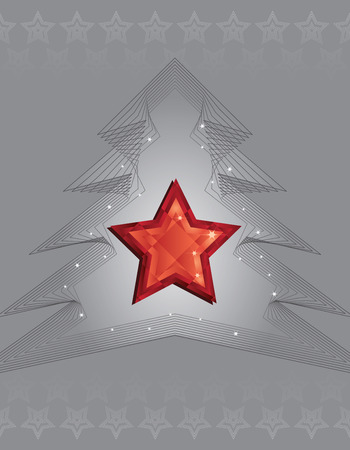 Silver Christmas tree and red diamond star designのイラスト素材