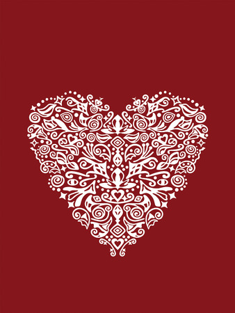 white heart shaped detailed ornament on red backgroundのイラスト素材