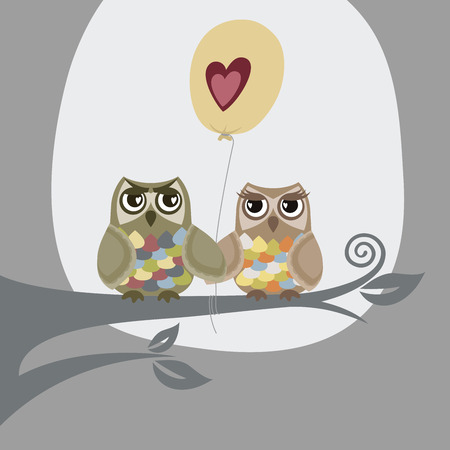 Two owls and love balloonのイラスト素材