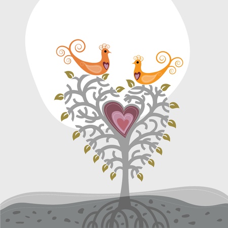 Love birds and heart shaped treeのイラスト素材