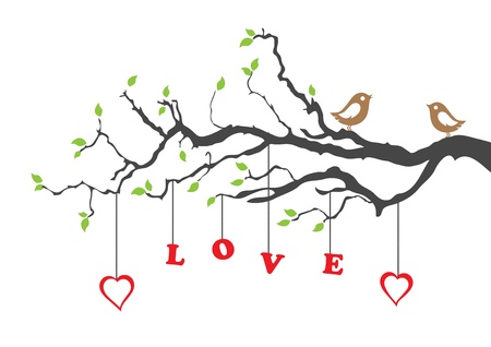Two love birds and love treeのイラスト素材