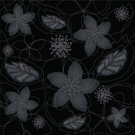 Seamless black and silver floral wallpaper patternのイラスト素材