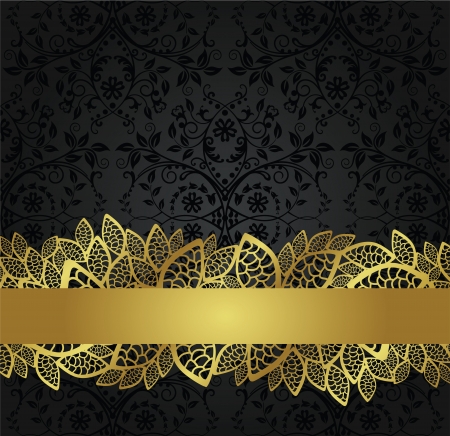 Seamless black wallpaper and golden lace bannerのイラスト素材