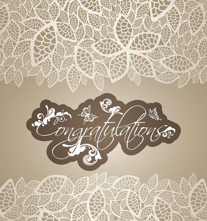 Congratulations greeting card with floral swirls and lace leaves borders. This image is a vector illustration.のイラスト素材