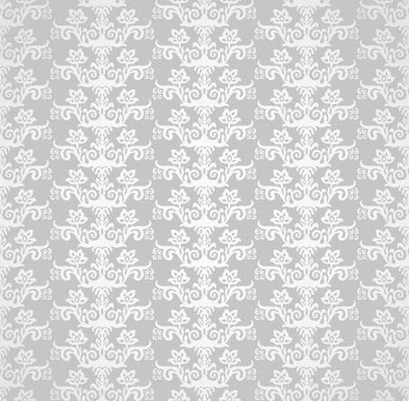 Silver seamless victorian style floral wallpaper pattern. This image is a vector illustration.のイラスト素材