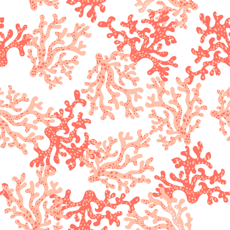 Coral reef seamless pattern. Ocean world colorful underwater background vintage style. Hand drawn underwater natural element.Marine seamless repeat design for fabric, textile, walpaper, fashionのイラスト素材