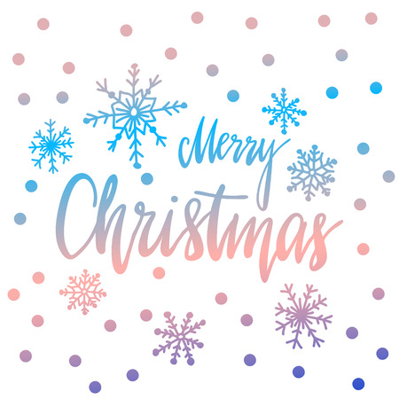 hand drawn greeting card - Merry Christmas, with snowflakes. Holiday background. Colorful illustrationのイラスト素材