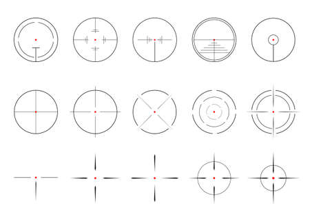 Aim crosshair target set in minimalistic style for different types of weaponのイラスト素材