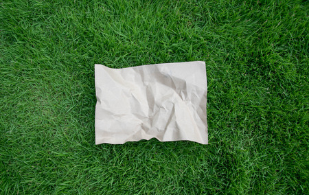 brown paper on green grassの写真素材
