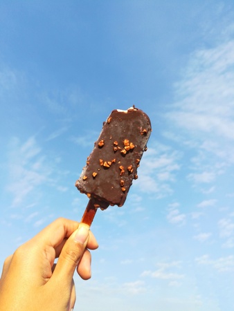 Ice cream on sky backgroundの写真素材