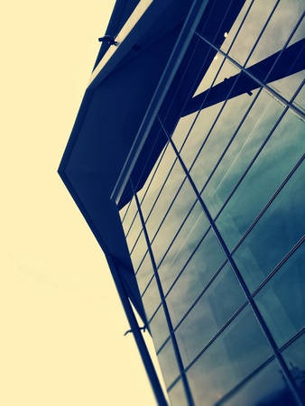Glass window outside the building. Picture in retro and vintage tone.の写真素材