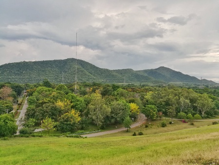 Mountain and forest in cloudy day.の写真素材