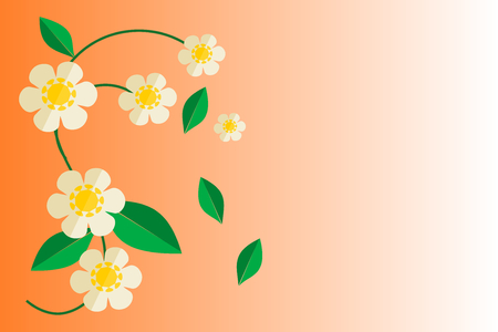 Flower on gradient orange background. Flat design vector. Picture with copy space for print, greeting card or graphic design.のイラスト素材