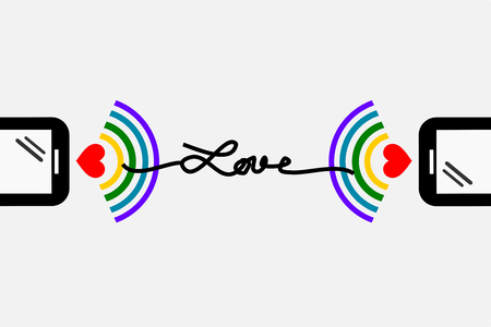 Two smartphone connect together with word love, technology and love concept illustration.のイラスト素材