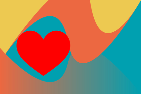 Illustration vector of Valentine's Day concept, red heart and colorful graphic curve. Picture in vibrant color and retro style. Big red heart on multicolor background.のイラスト素材