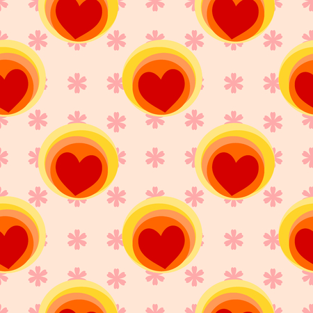 Seamless pattern vector of red heart on pink flower background.のイラスト素材