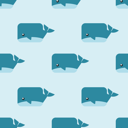 Seamless pattern of an animated whale on blue illustration with light blue backgroundのイラスト素材