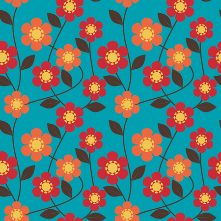 A seamless pattern vector of a beautiful flower. Lovely and sweet flower and leaves on vivid blue retro tone background.のイラスト素材