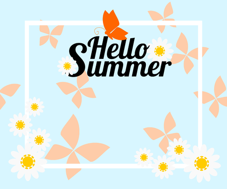 Summer background with flower and butterfly.  Vector illustration use for web banner, poster or flyer. Picture with copy space for text or product marketing and advertising.のイラスト素材