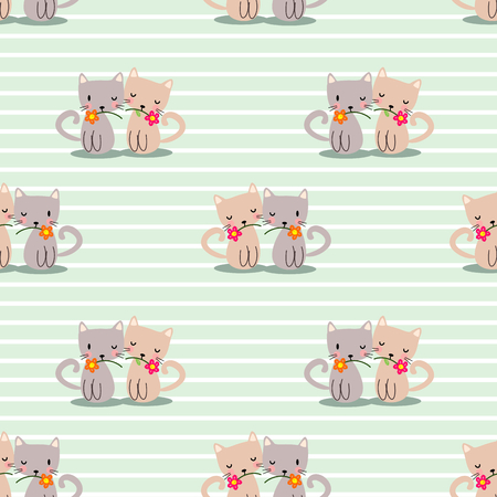 Cute cat seamless pattern vector. Lovely cat cartoon vector.のイラスト素材
