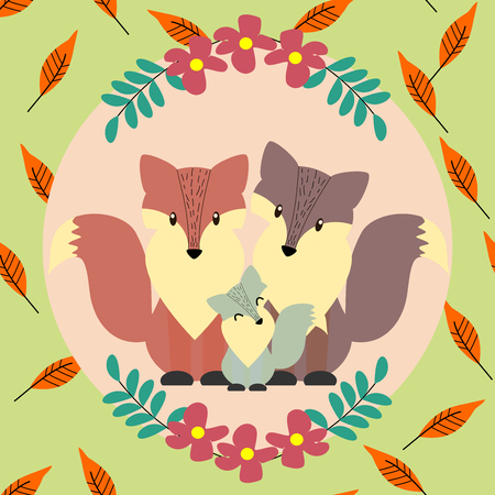 Fox family, dad, mom and kid.のイラスト素材