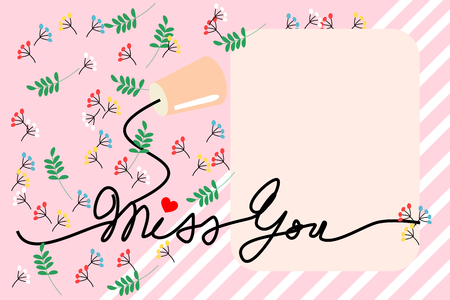 String phone connect with the word 'Miss you' and copy space for writing or typing message.  Illustration in communication and love concept. Connecting with love.のイラスト素材
