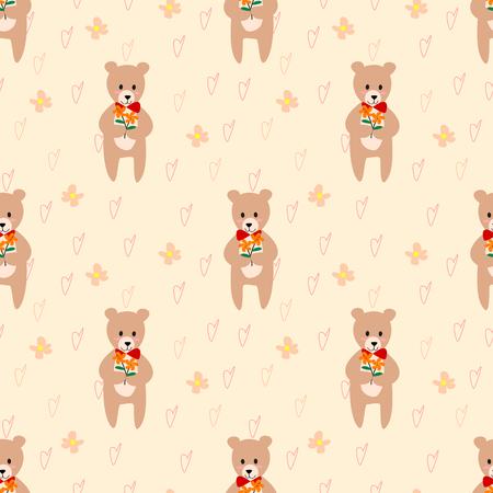 Cute bear seamless pattern vector. Lovely bear and tiny flower background.のイラスト素材