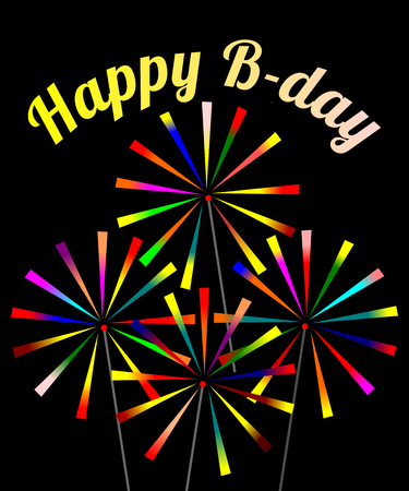 Illustration vector of birthday card. Colorful Sparkler on dark background.のイラスト素材