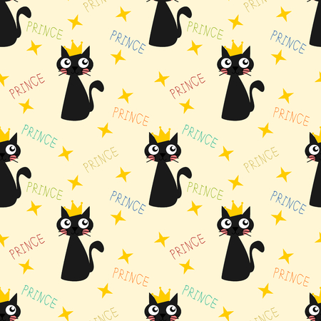 Cute black cat and crown seamless patternのイラスト素材