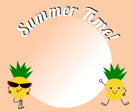Summer background with cute cartoon character. Vector illustration use for web banner, poster or flyer. Picture with copy space for text or product marketing and advertising.のイラスト素材