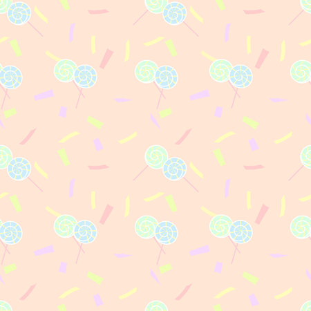 Seamless pattern vector of colorful lollipop on pastel blue backgroundのイラスト素材