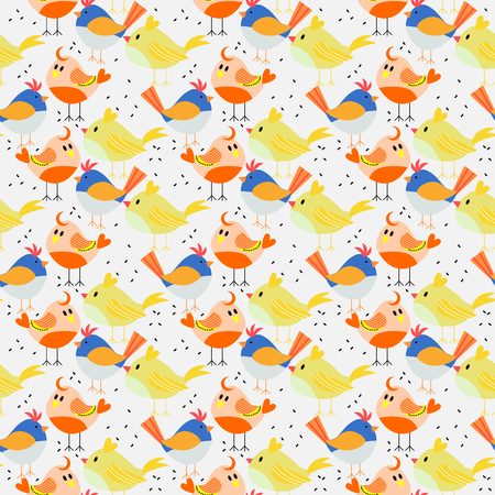 Seamless pattern vector of vivid lovely tiny birds.のイラスト素材