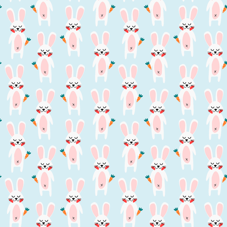 cute white rabbit seamless patternのイラスト素材