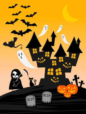 Halloween night background for greeting card or invitation.のイラスト素材