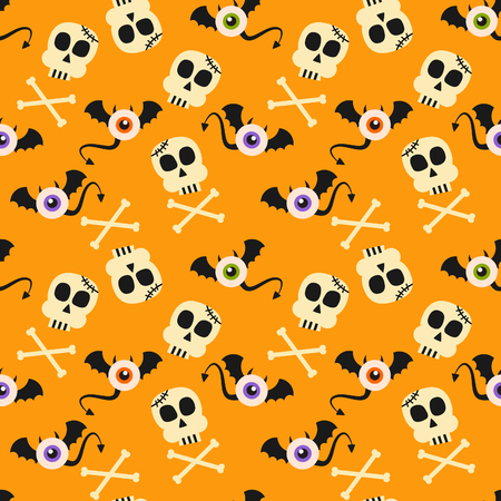 Cute Halloween symbols, monster and skull, seamless pattern.のイラスト素材