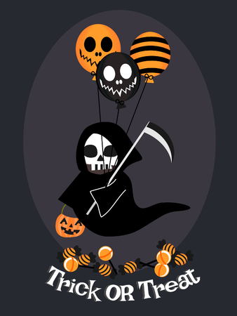 Angle of death and Halloween balloon background. Halloween greeting card.のイラスト素材