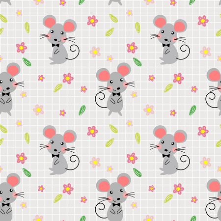 Cute mice and lovely flowers seamless pattern. Cute animal concept.のイラスト素材