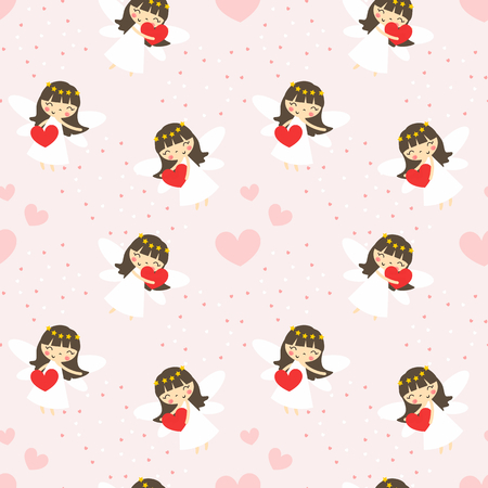 Cute angle and heart seamless pattern. Sweet Valentine concept.のイラスト素材
