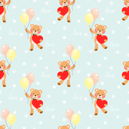 Cute bear hold a big heart seamless pattern.のイラスト素材