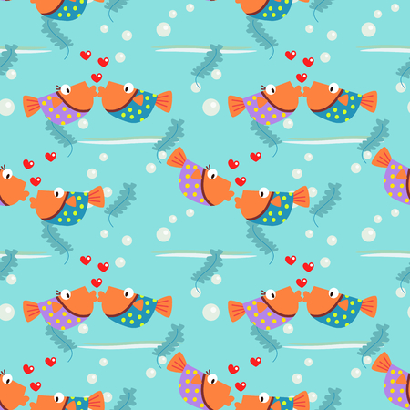 Colorful couple fish is kissing seamless pattern. Lovely animal in Valentine concept.のイラスト素材