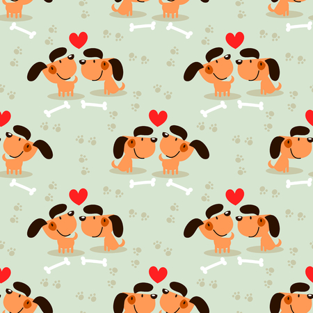 Cute couple brown dog seamless pattern. Cute animal in Valentine concept.のイラスト素材