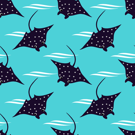 Cute manta ray seamless pattern. Marine life in ocean concept.のイラスト素材