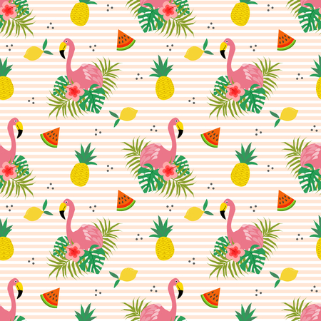Summer flower and flamingo seamless pattern.