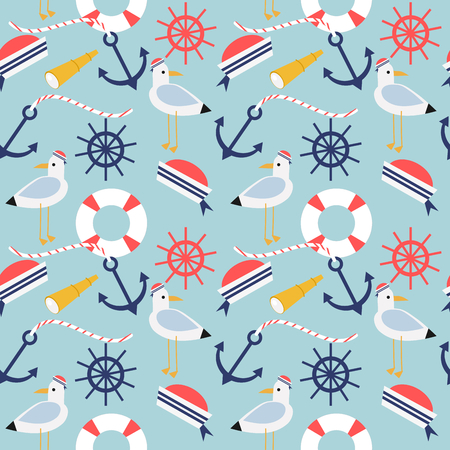 Nautical and marine symbols seamless pattern.のイラスト素材