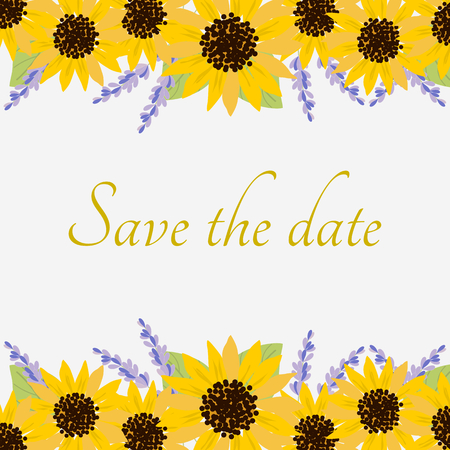 Sunflowers illustration for invitation card. Save the date, invitation.のイラスト素材