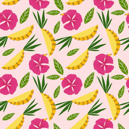 Summer pineapple and flower seamless pattern. Summer fruit comcept.の写真素材