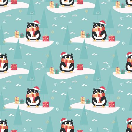 Cute penguin in Christmas season seamless pattern. Lovely animal in Christmas concept.のイラスト素材