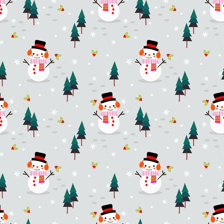 Cute Snowman in Christmas season seamless patternのイラスト素材